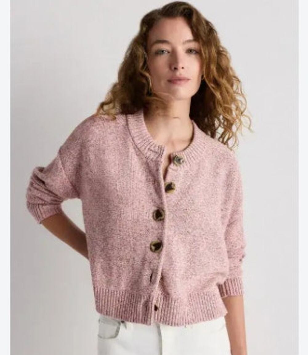 New NWT Quince Cropped Pink Knit Sweater Size Medium 100% Organic Cotton